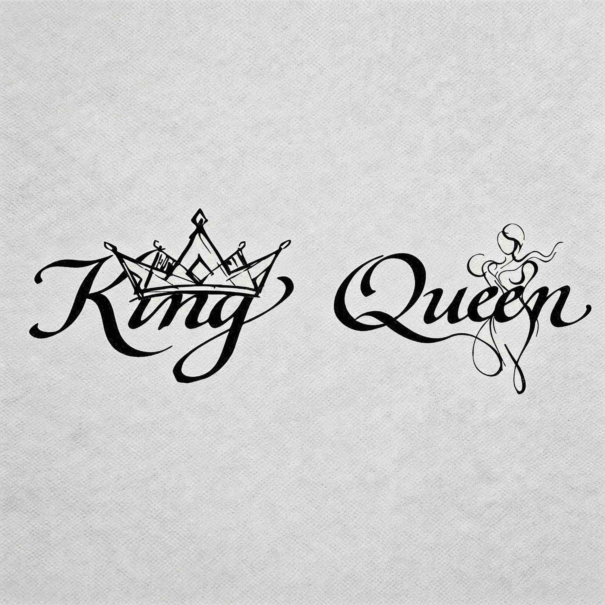 King and Queen matching temporary tattoos with crown and elegant script design