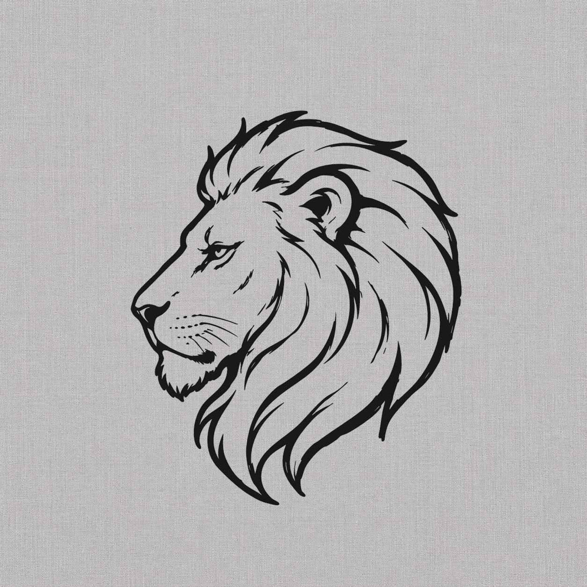 Lion temporary tattoo design featuring a detailed side-profile lion head with a full mane.
