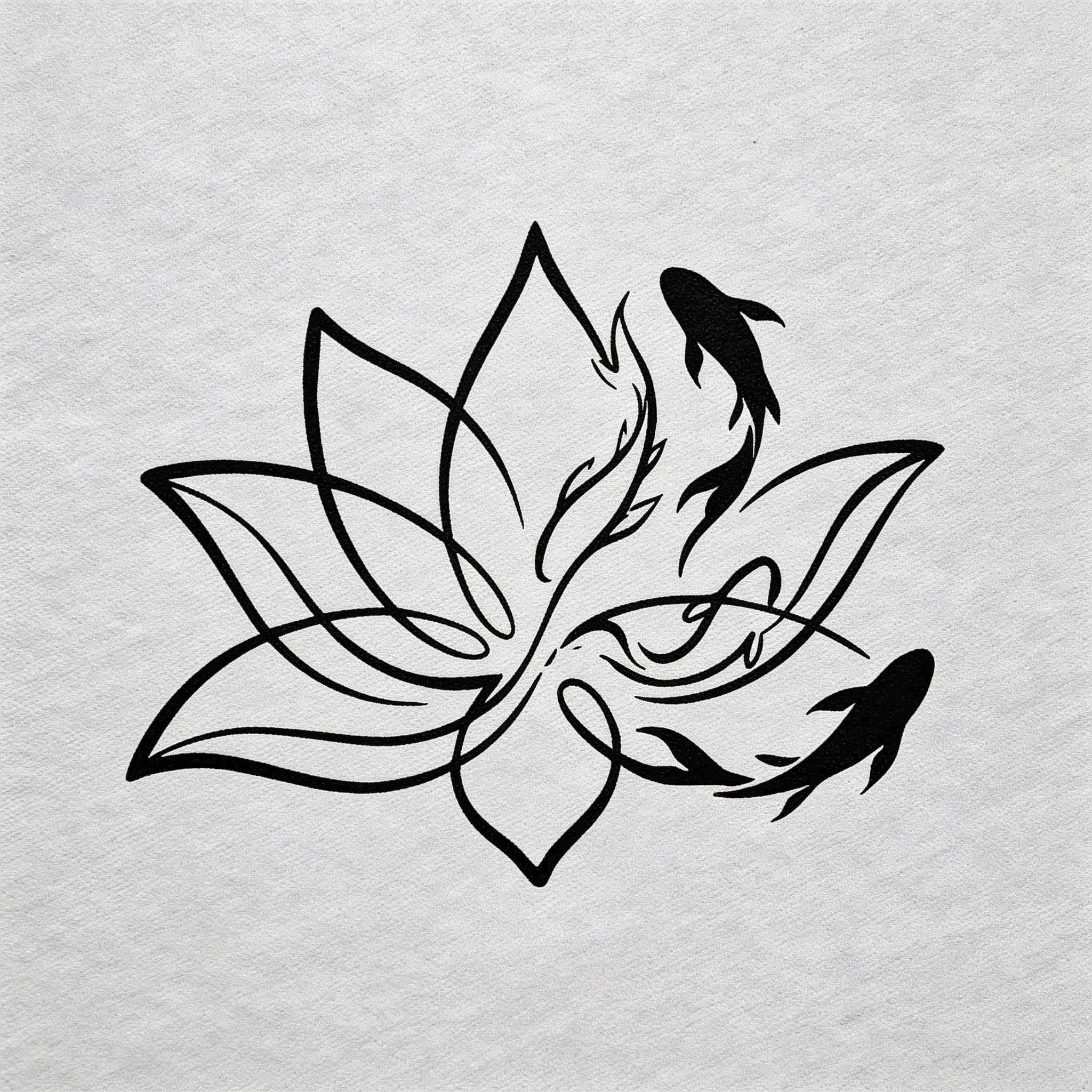 Lotus koi fish temporary tattoo with flowing line art and zen details