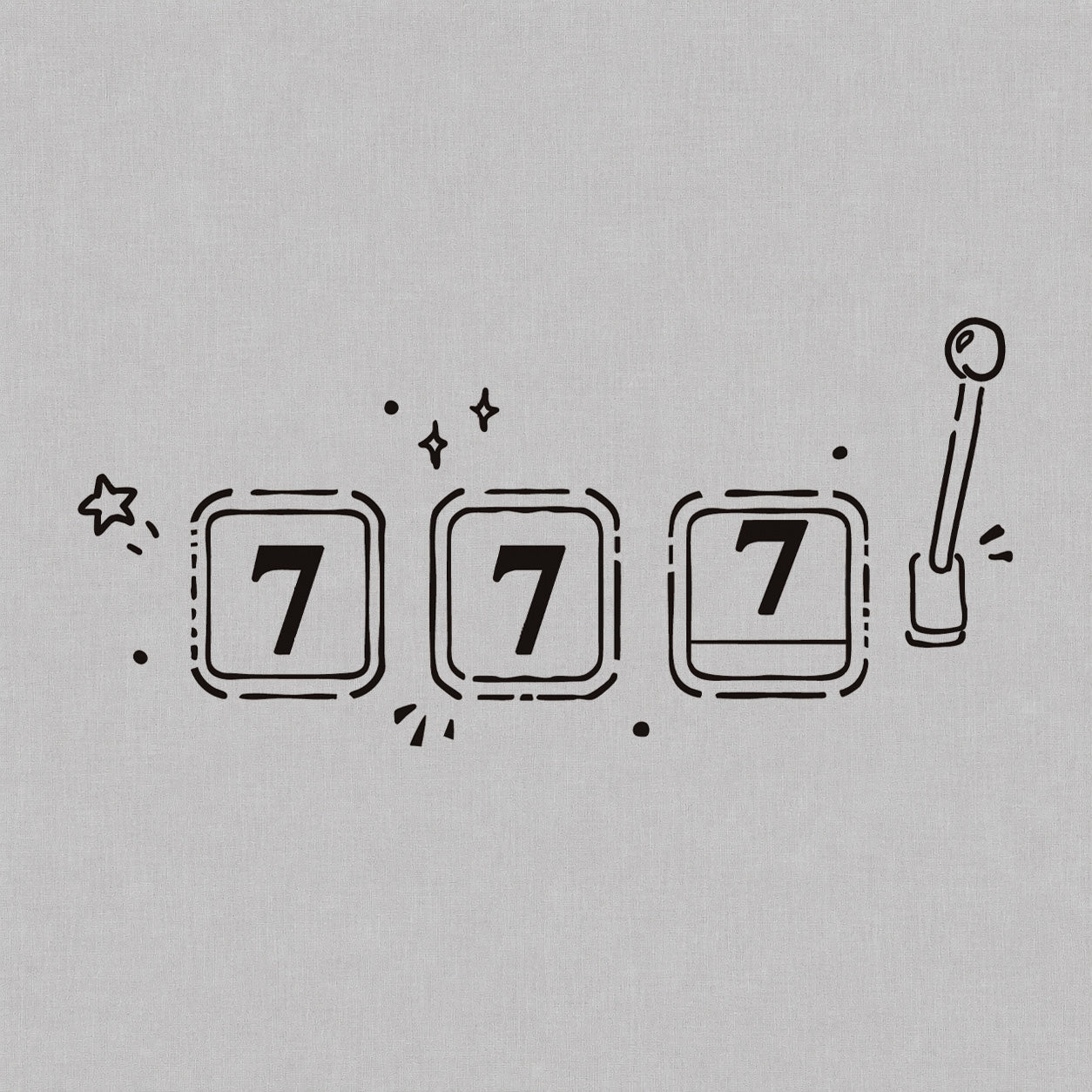 Temporary tattoo design featuring a lucky 777 slot machine symbol with lever, stars, and playful line details.