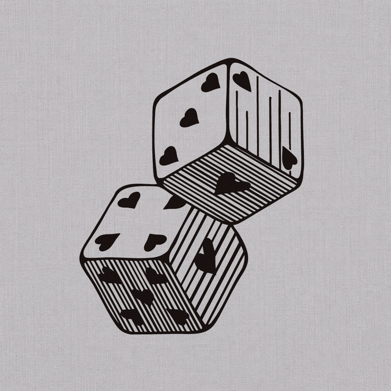 Fine line temporary tattoos design featuring two stacked dice with heart-shaped pips and playful romantic details.