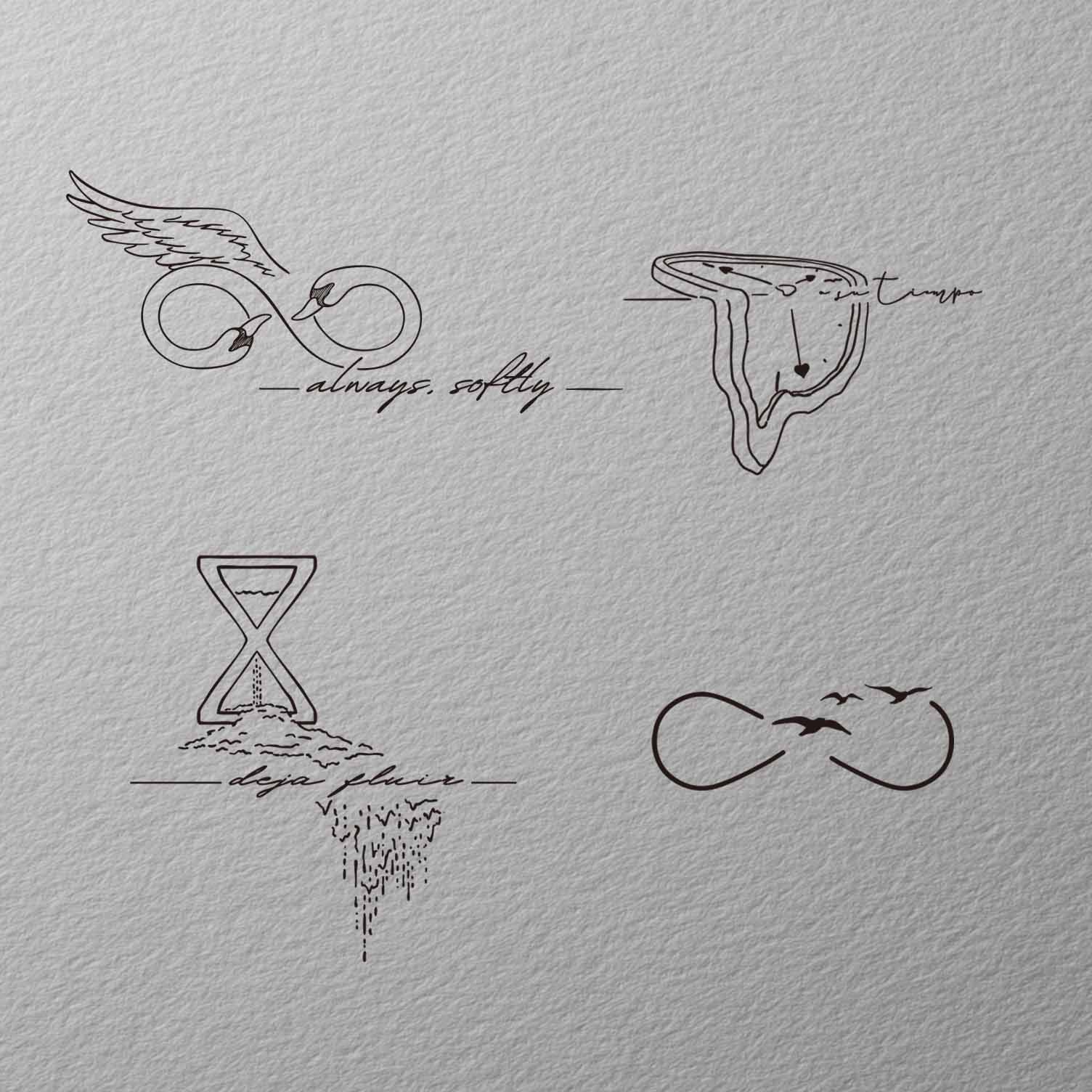 4 Pcs Meaningful script and symbol temporary tattoo set with infinity birds swan wings and hourglass