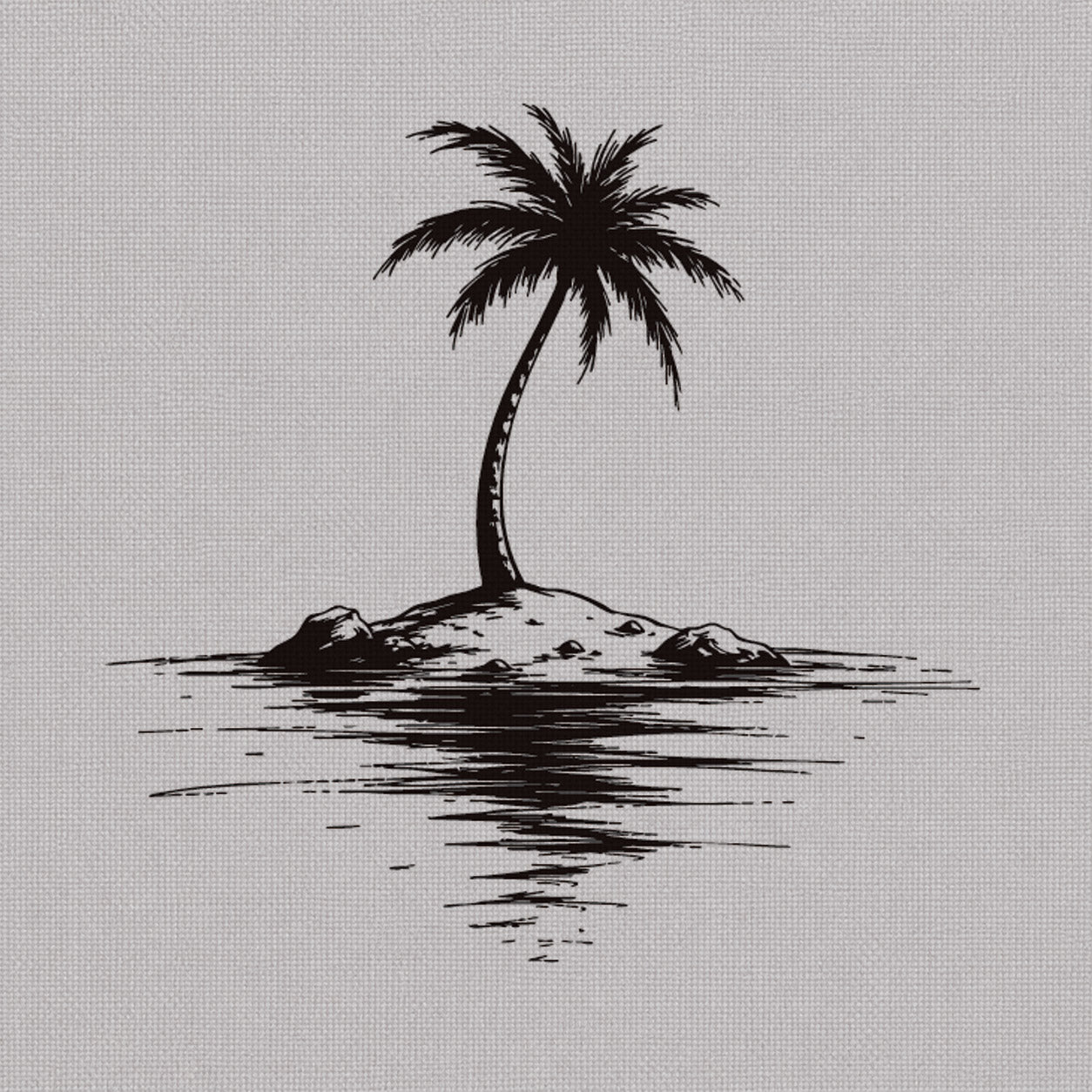 Temporary tattoo designs featuring a palm tree island with ocean reflection and minimal tropical linework.