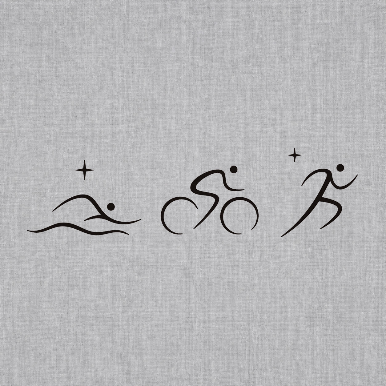 Fine line temporary tattoos design featuring minimalist swimming, cycling, and running icons with star accents.