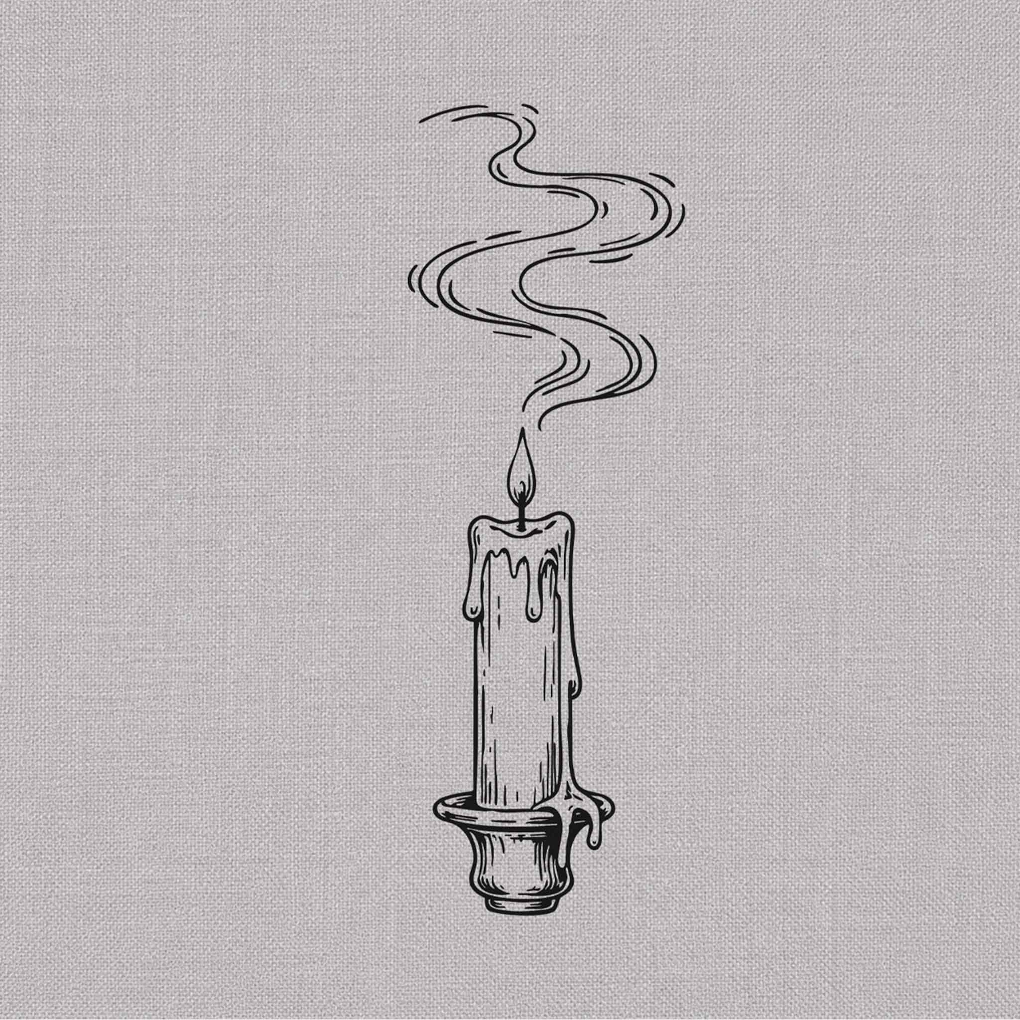 Minimal melting candle temporary tattoo design with flowing smoke