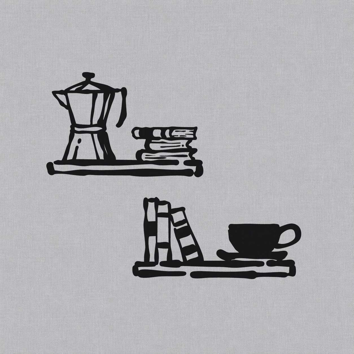 Coffee temporary tattoo design featuring a coffee pot, stacked books, and a coffee cup in a minimalist style.
