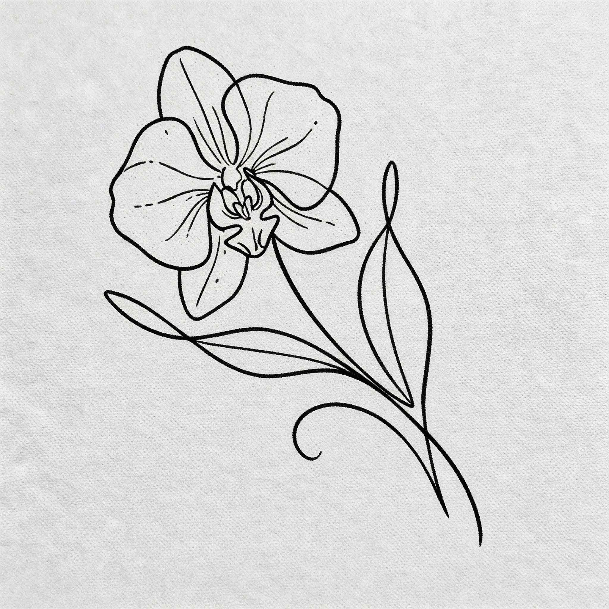 Orchid line art temporary tattoo with elegant floral botanical details