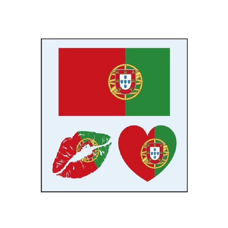 Portugal flag temporary tattoo set with heart and lips designs