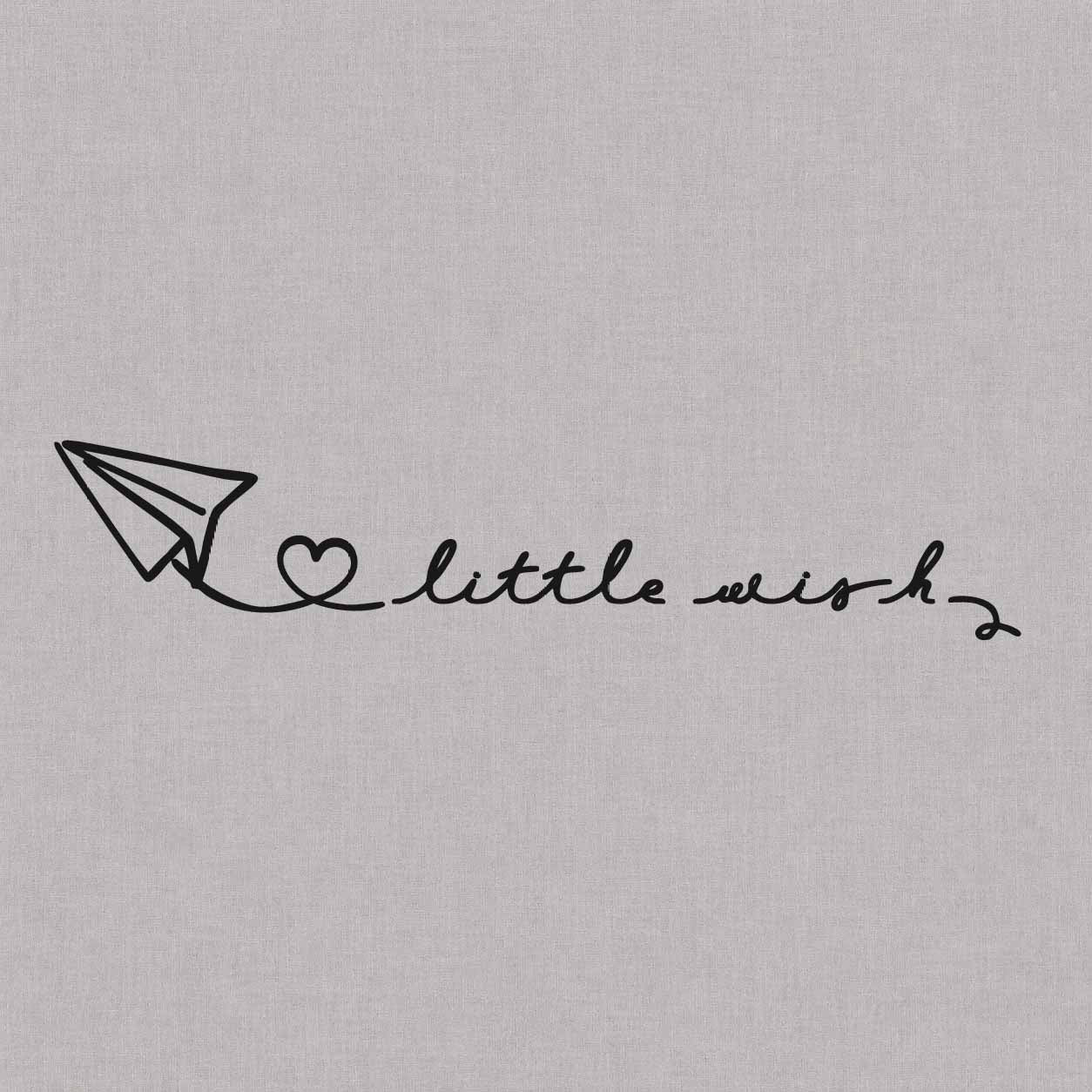 Little Wish temporary tattoo featuring a minimalist paper plane, heart-shaped flight path, and handwritten script lettering.
