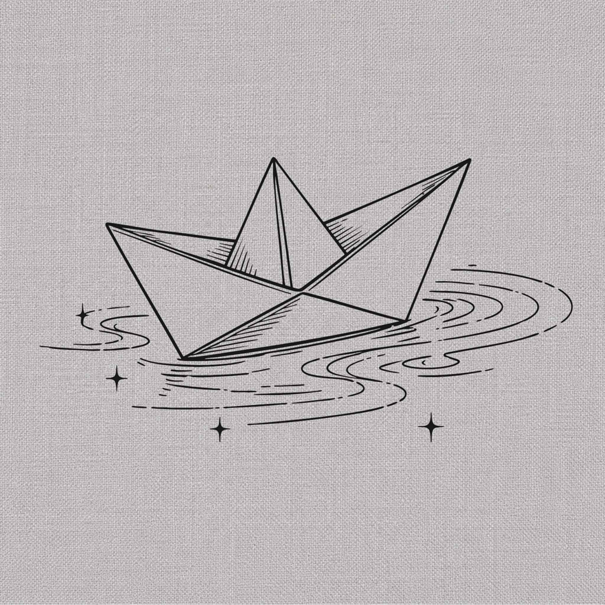 Paper boat minimalist semi-permanent tattoo design floating on water
