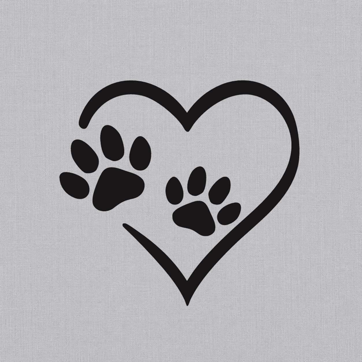Temporary tattoo ideas design featuring two black paw prints inside a simple open heart outline, symbolizing pet love and companionship.