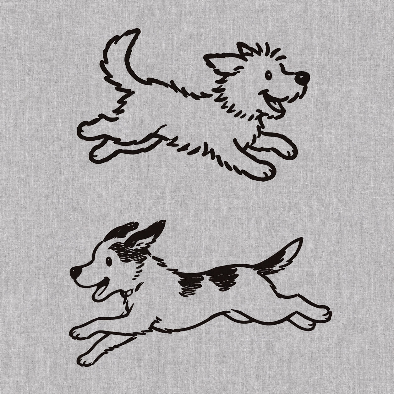 Temporary tattoo designs featuring two playful running dog illustrations in simple black outline style.