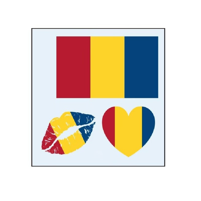 Romania flag temporary tattoo set with heart and lips designs