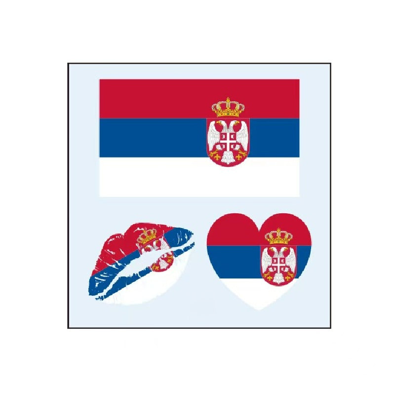 Serbia flag temporary tattoo set with heart and lips designs