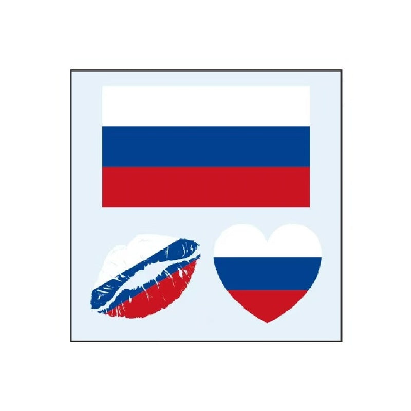 Russia flag temporary tattoo set with heart and lips designs