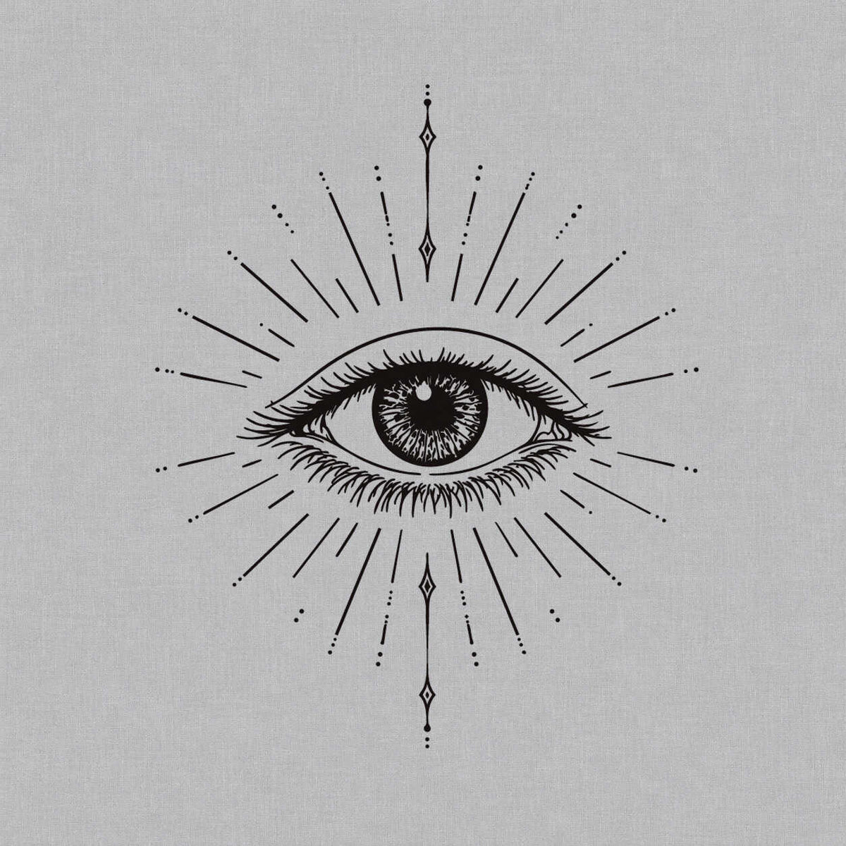 Fine line temporary tattoos design featuring a radiant mystical eye with sunburst rays and delicate ornamental details.