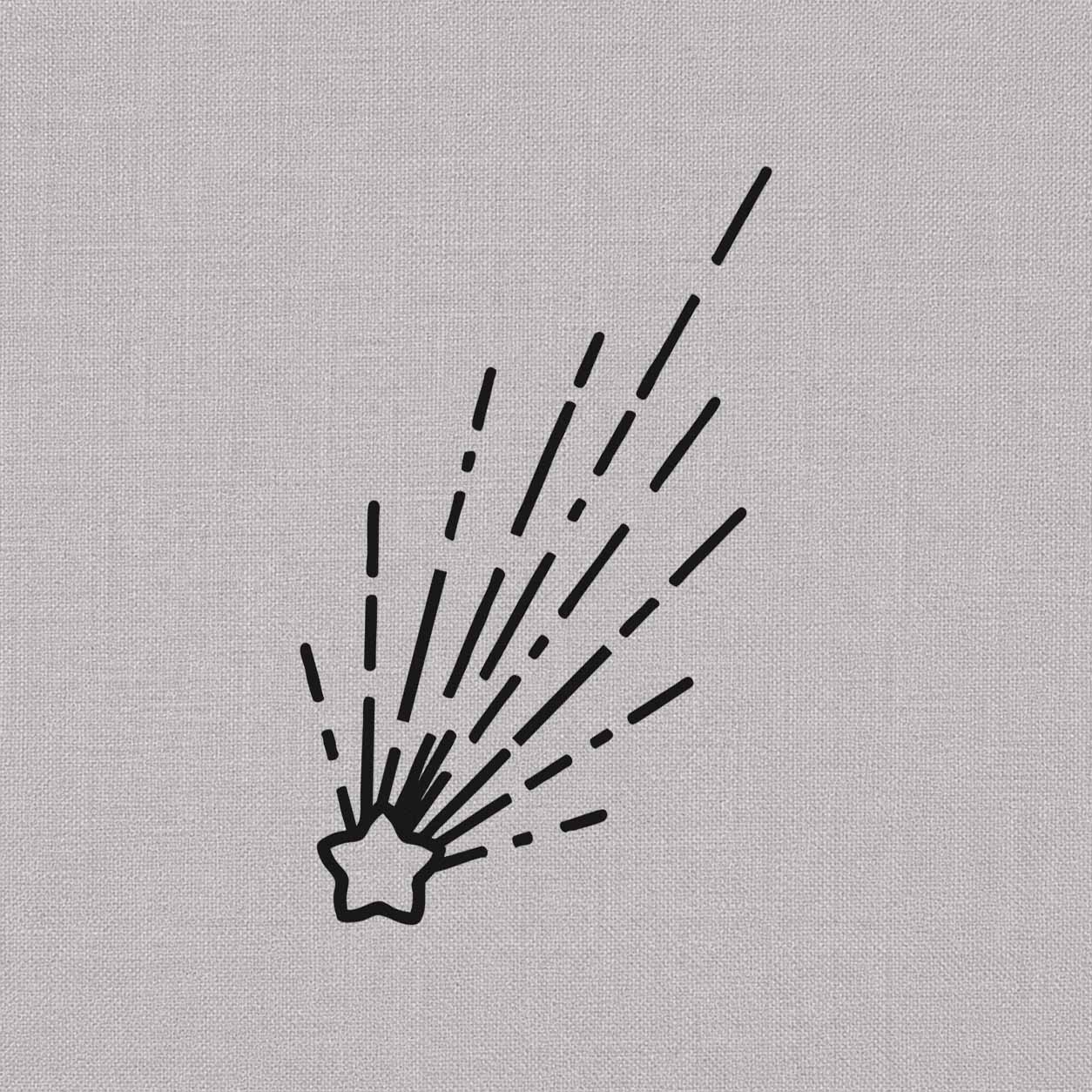 Shooting star temporary tattoo featuring an outlined star with radiating light trails in minimalist black linework.