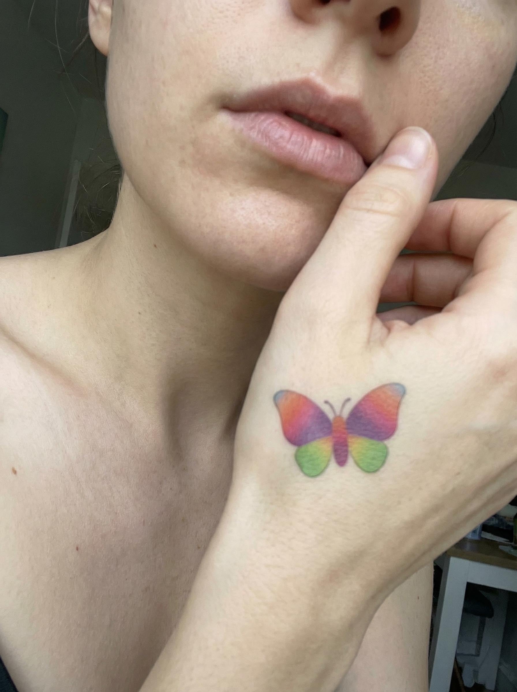 Rainbow Butterfly Hand Tattoo Real Shot