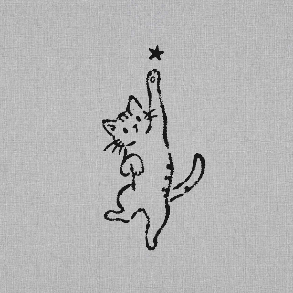 Cat temporary tattoo design featuring a cute hand-drawn cat reaching up toward a small star.
