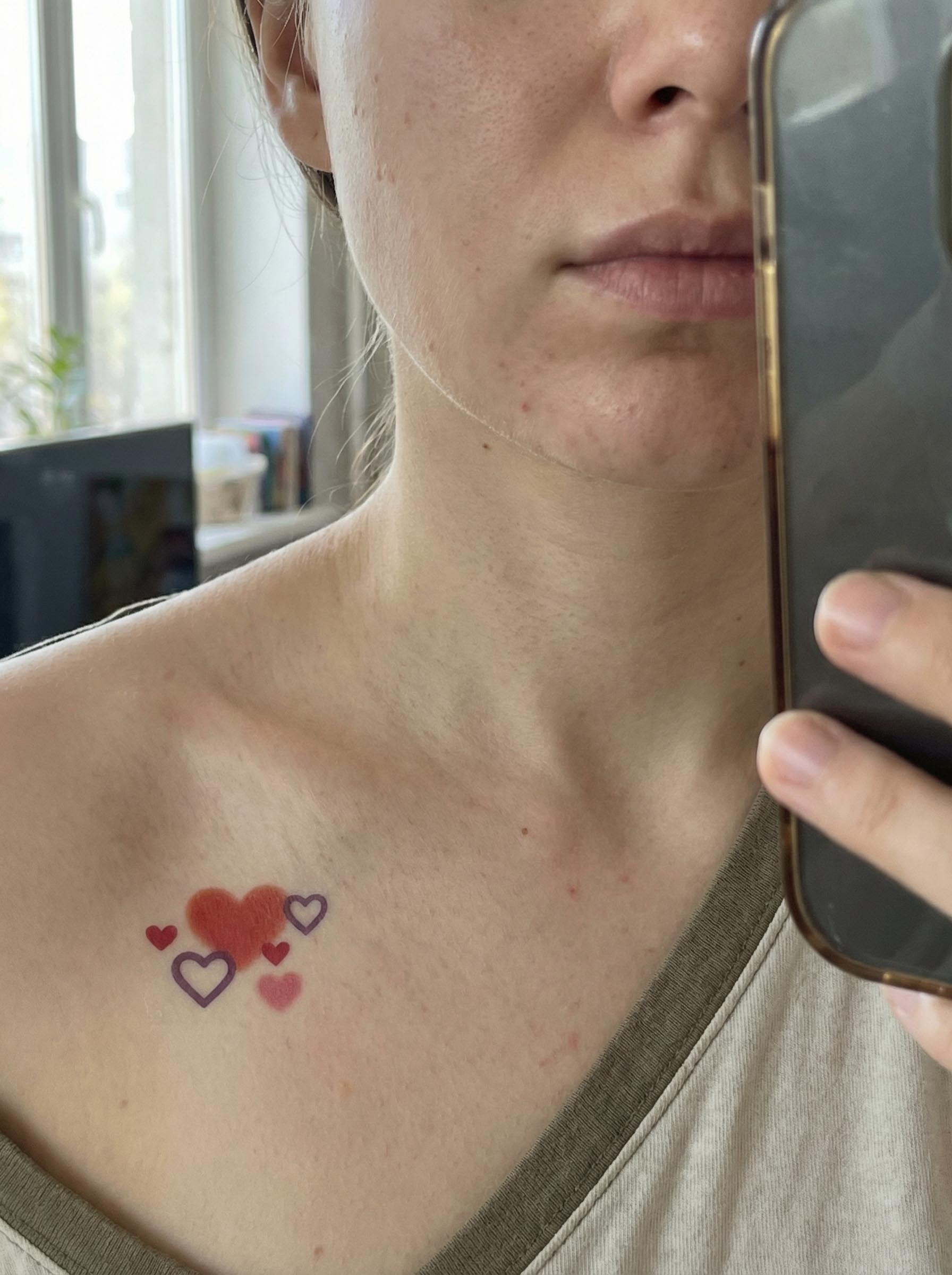  Heart Cluster Collarbone Tattoo Real Shot