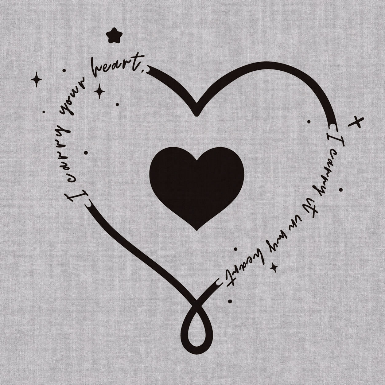 Fine line temporary tattoos design with a heart outline, inner heart, star details, and romantic handwritten lettering.