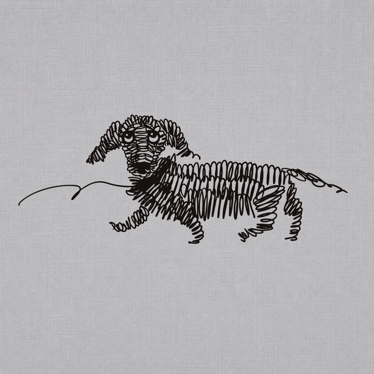 Temporary tattoo design featuring a scribble-style dachshund dog with a long body and playful hand-drawn linework.