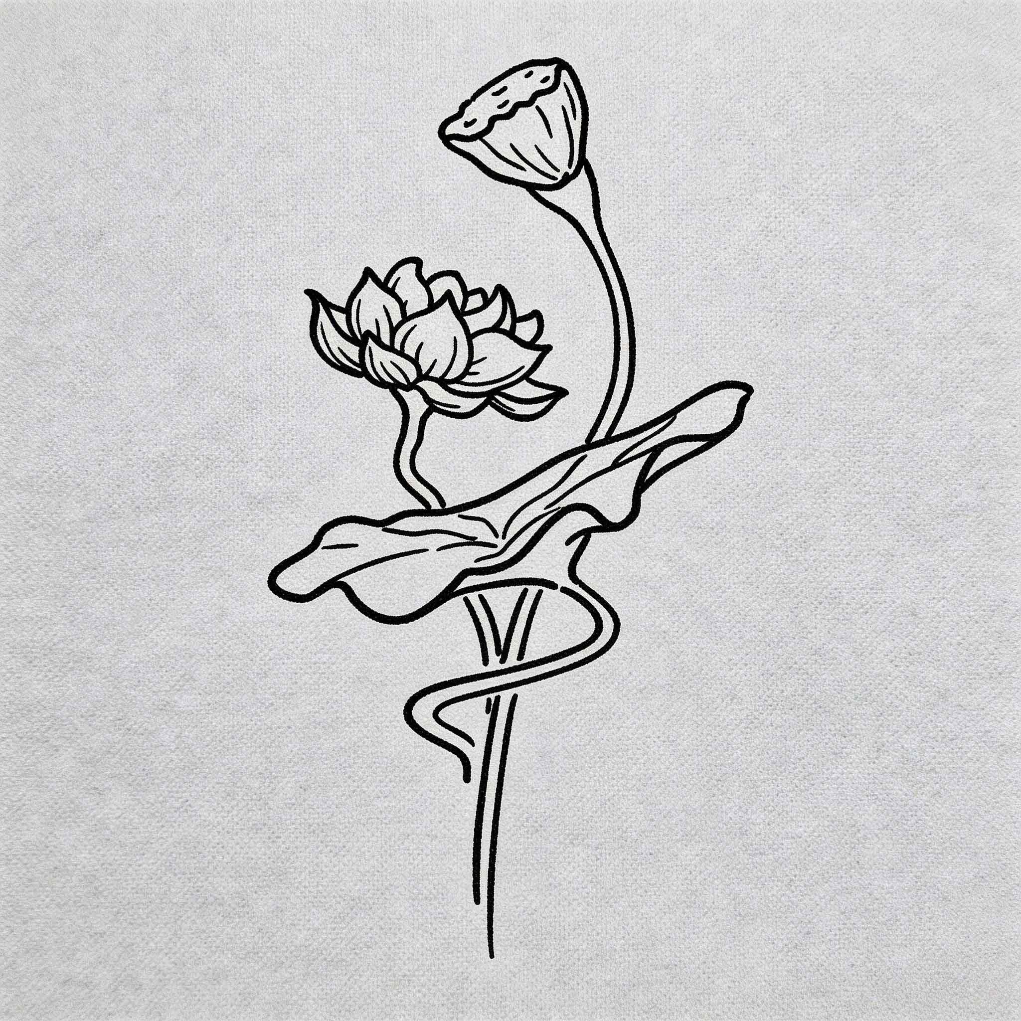 Lotus bloom temporary tattoo with seed pod and flowing leaf line art