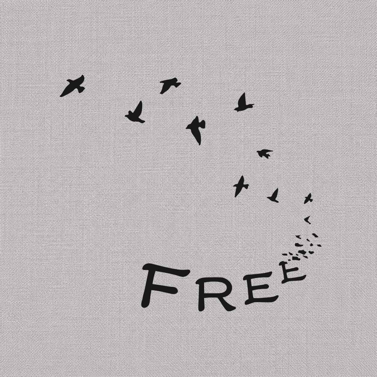 Free birds temporary tattoo featuring the word “FREE” dissolving into a rising flock of flying bird silhouettes.
