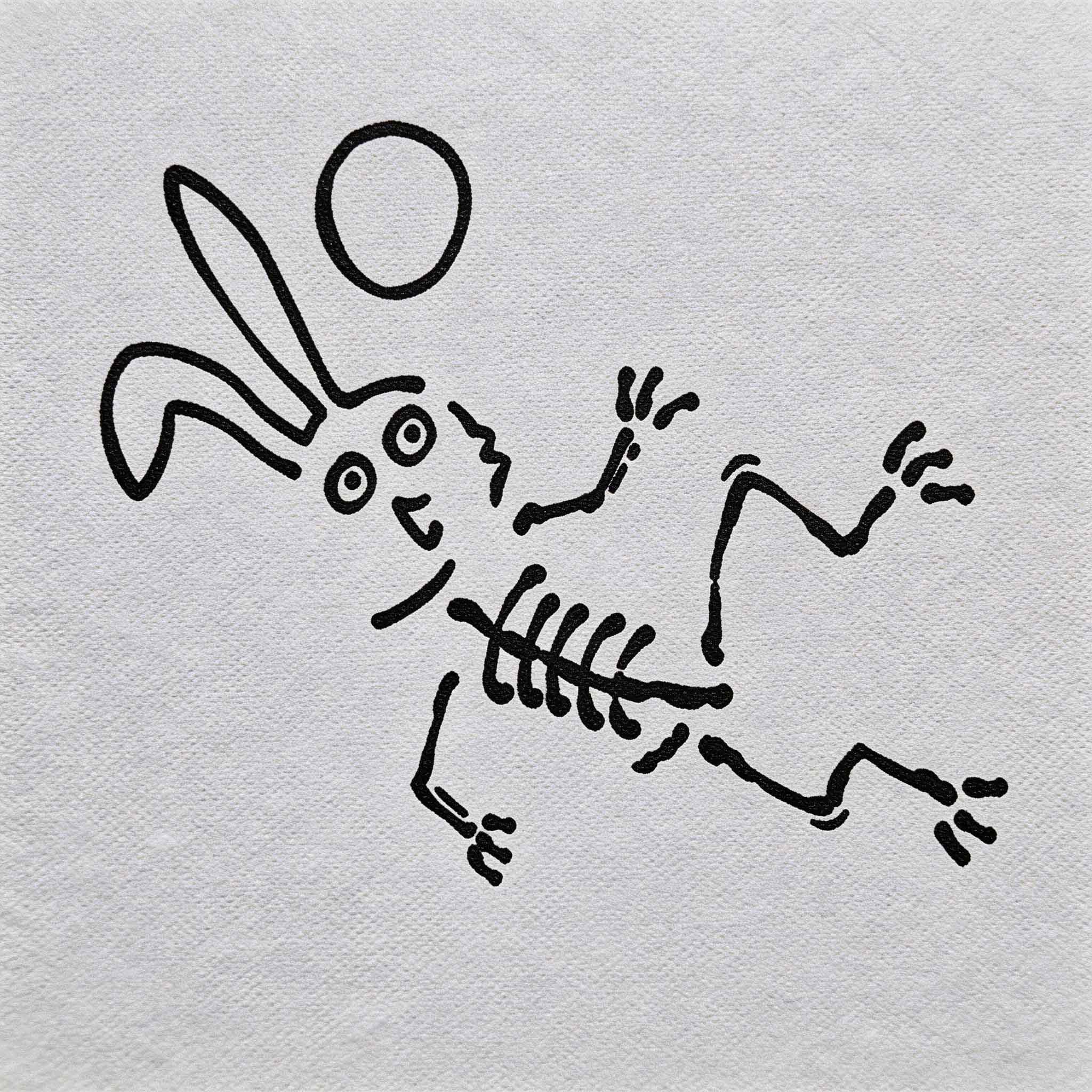Skeleton rabbit temporary tattoo with playful ball doodle design