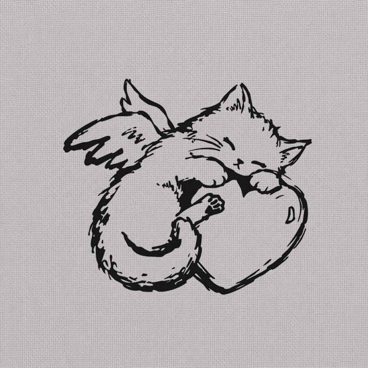 Cat temporary tattoo design featuring a sleeping winged cat curled around a heart.
