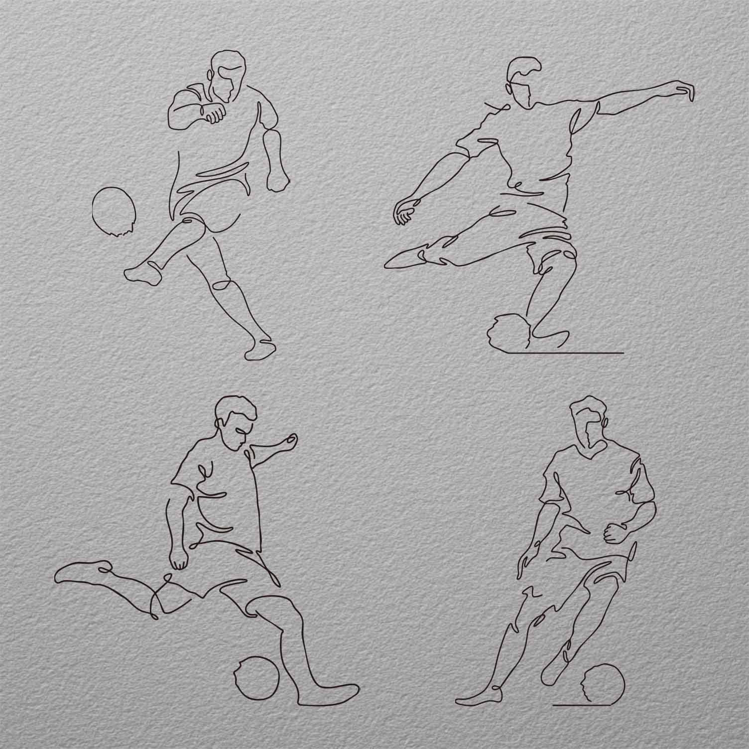 Soccer motion temporary tattoo set with four football player line art designs