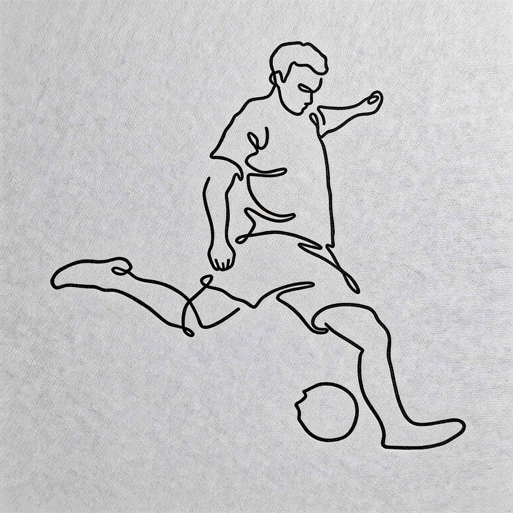 Minimalist soccer player temporary tattoo with continuous line art football design