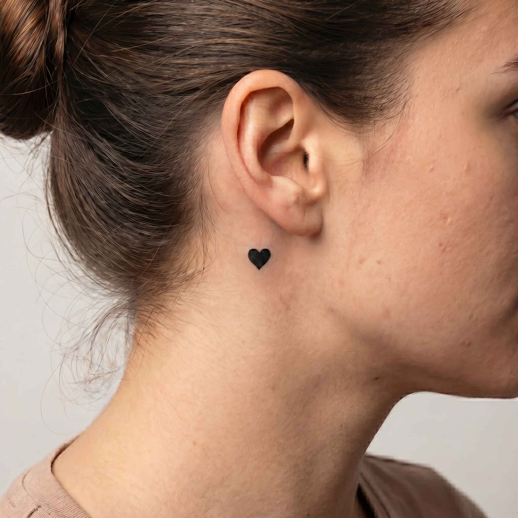Tiny minimalist heart fake tattoos behind ear