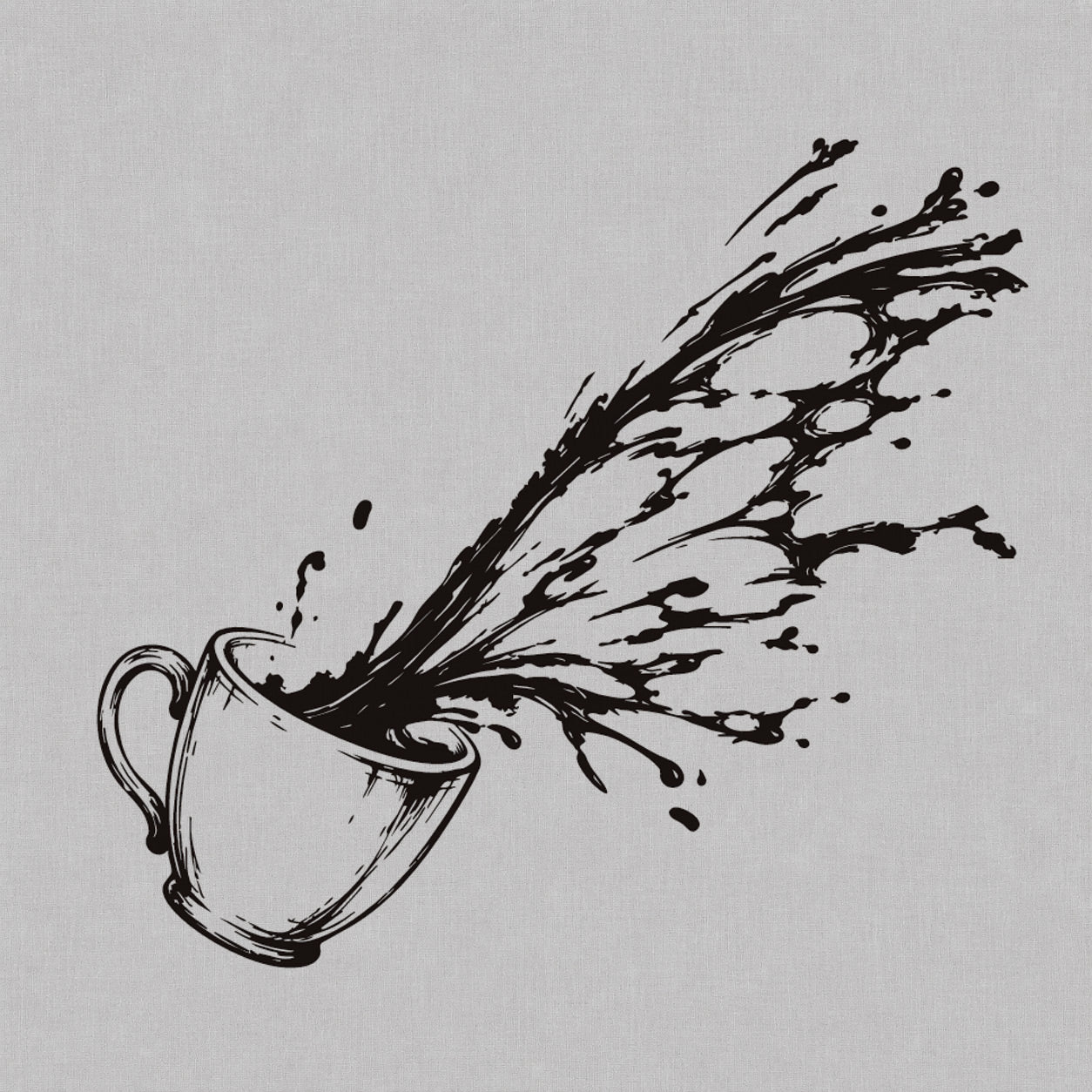 Fine line temporary tattoos design featuring a tilted coffee cup with a dramatic coffee splash.
