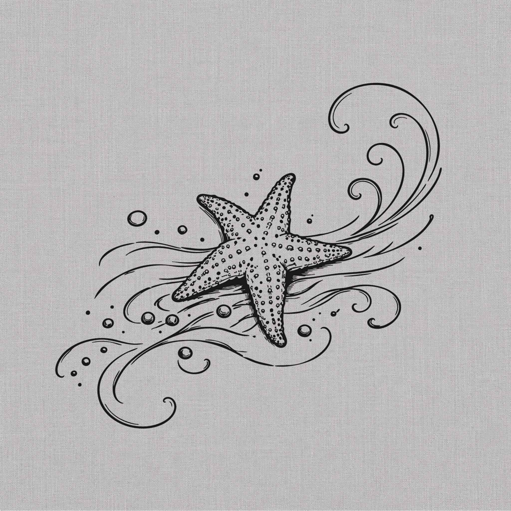 starfish ocean tattoo design with flowing waves minimalist marine line art semi permanent tattoo