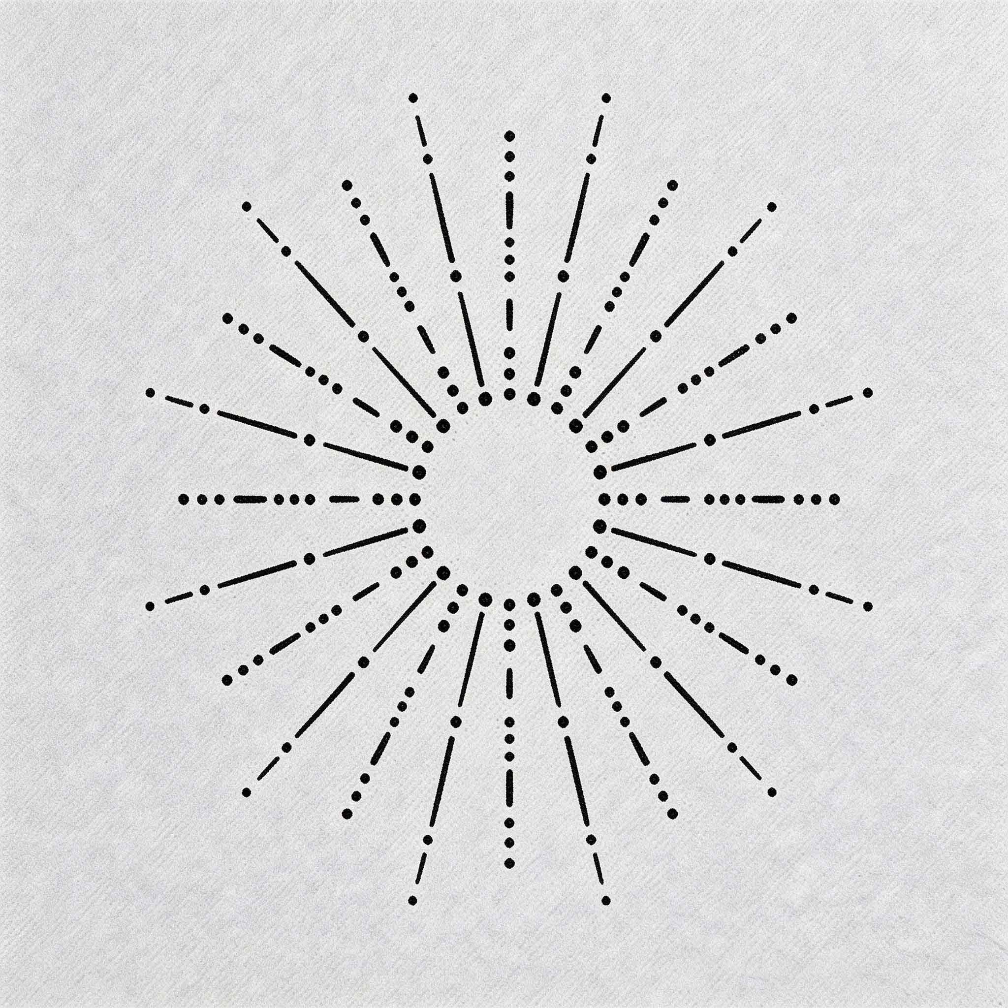 Minimalist sunburst temporary tattoo with dotted radiating geometric lines