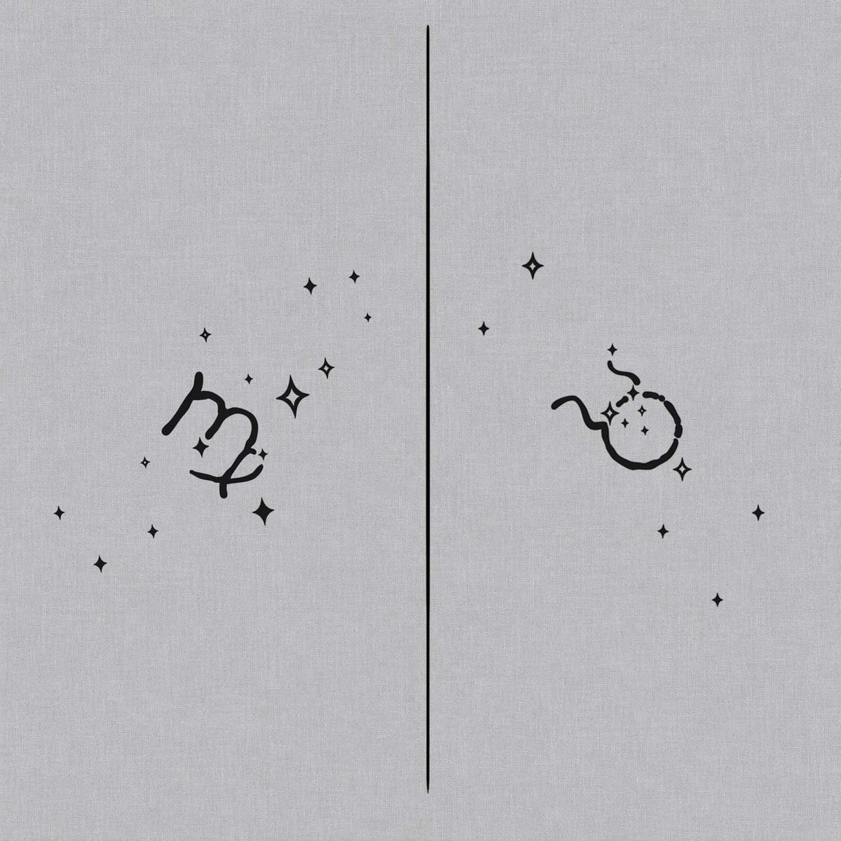 Temporary tattoos featuring separate Virgo and Taurus zodiac symbols surrounded by stars
