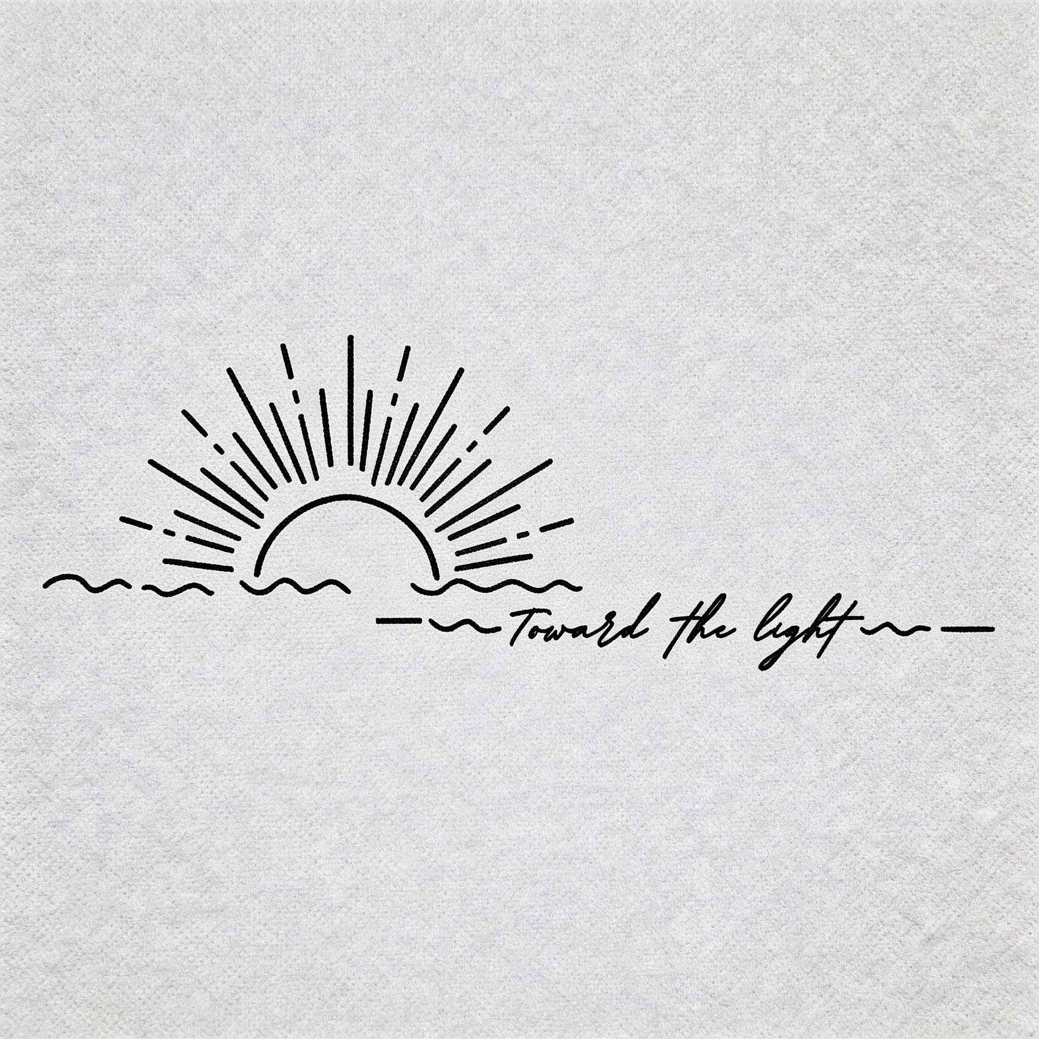 Toward the Light sunrise ocean  with minimalist line art temporary tattoo