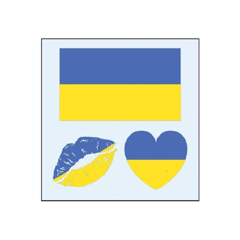Ukraine flag temporary tattoo set with heart and lips designs