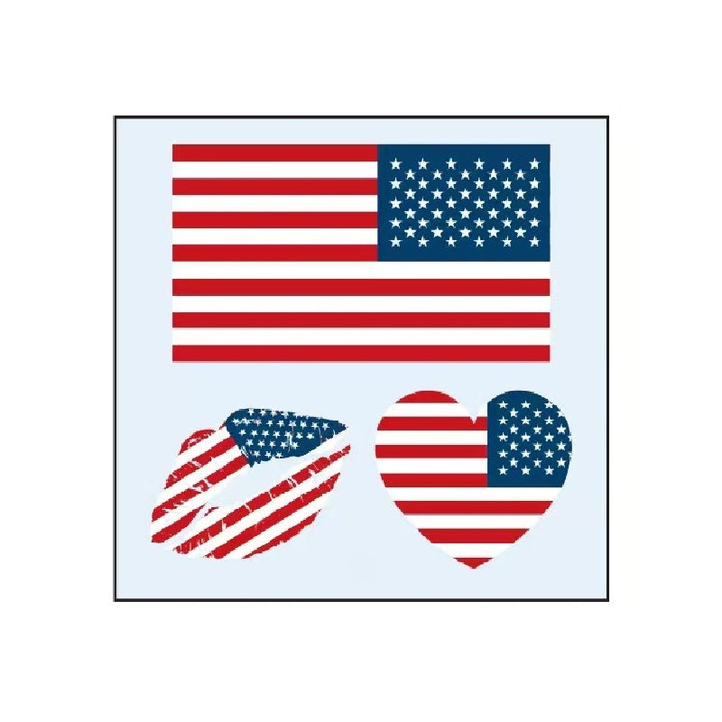 USA flag temporary tattoo set with heart and lips designs