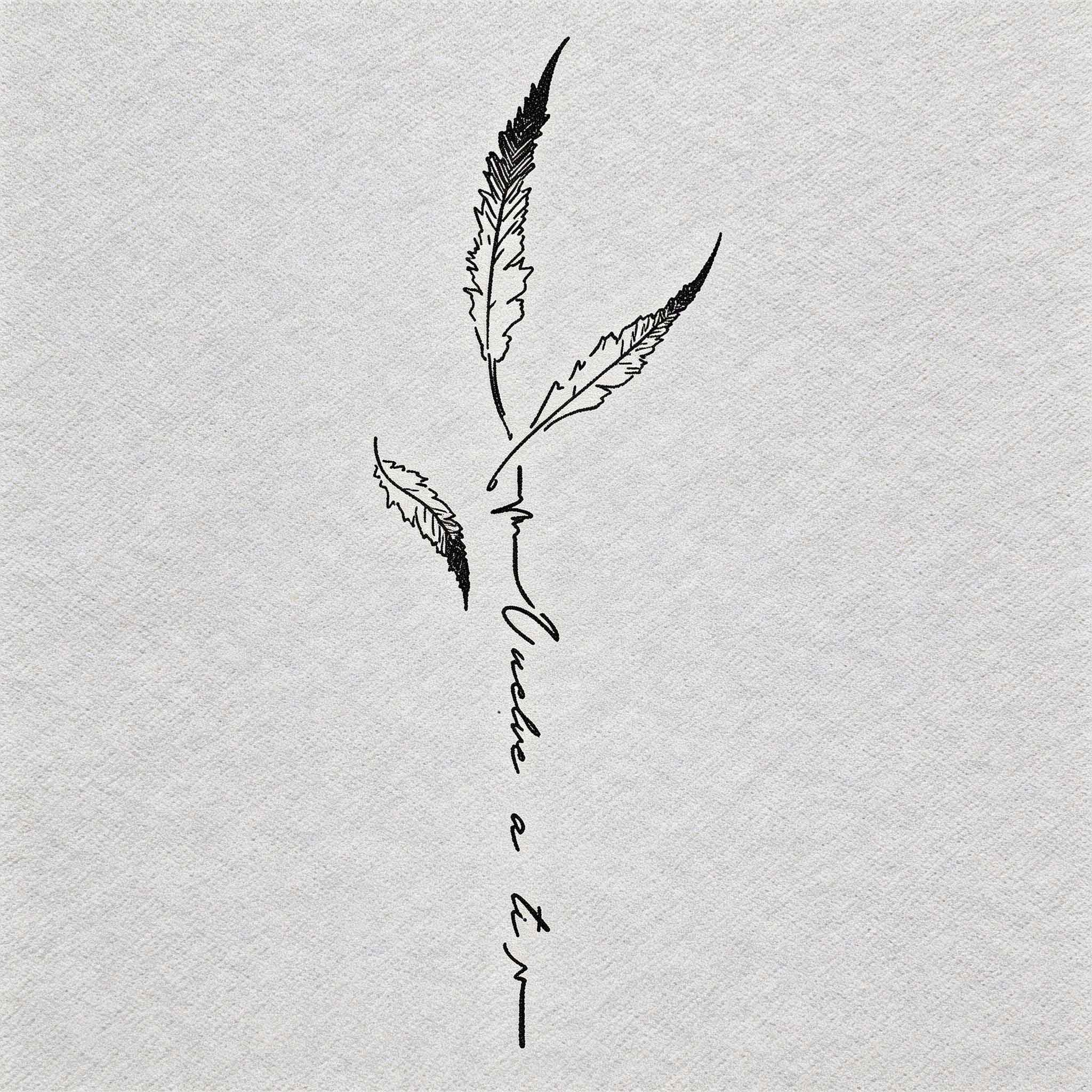 “Vuelve a Ti” feather nature temporary tattoos design.