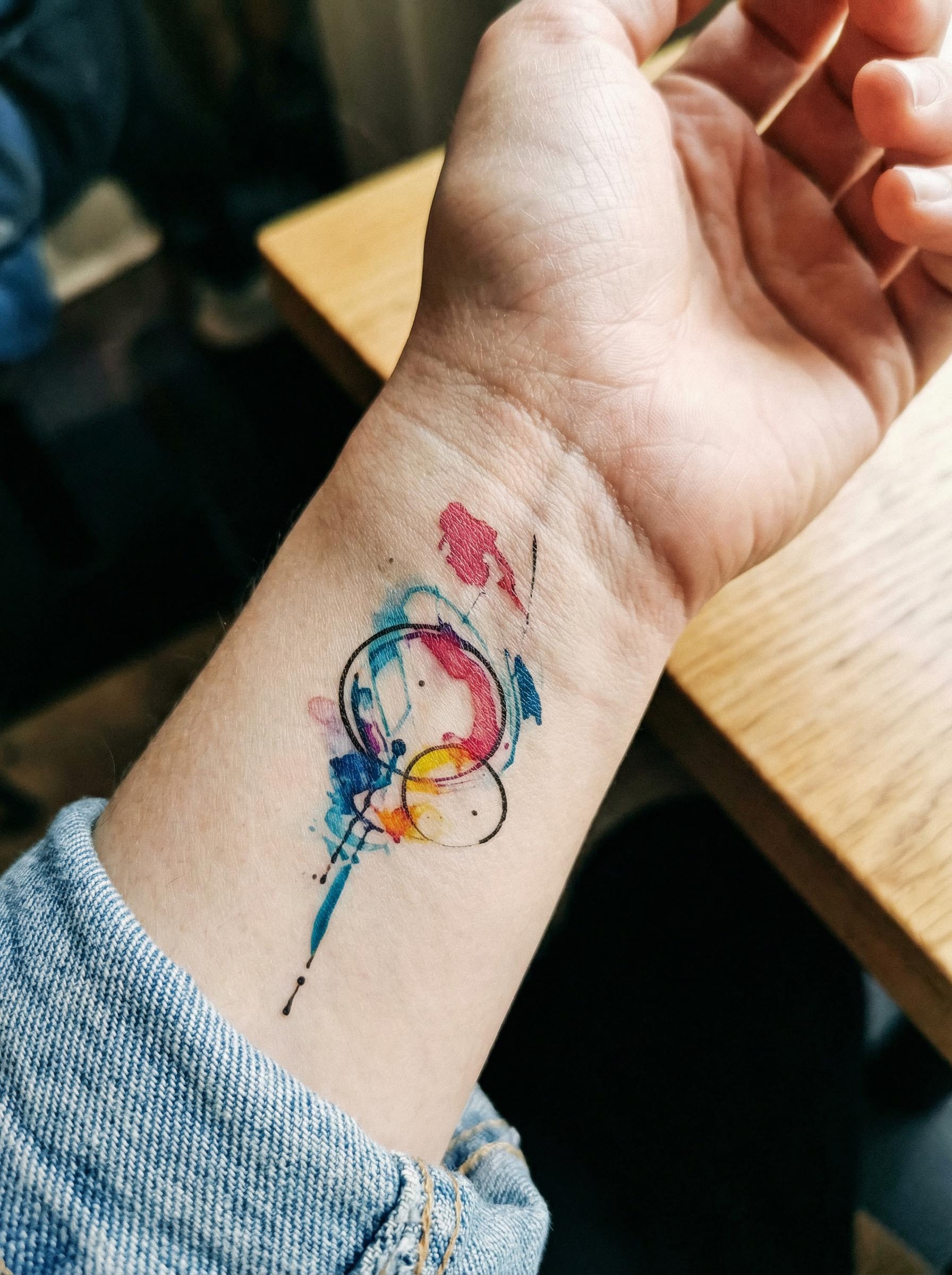 Watercolor Abstract Circle Wrist Tattoo Real Shot