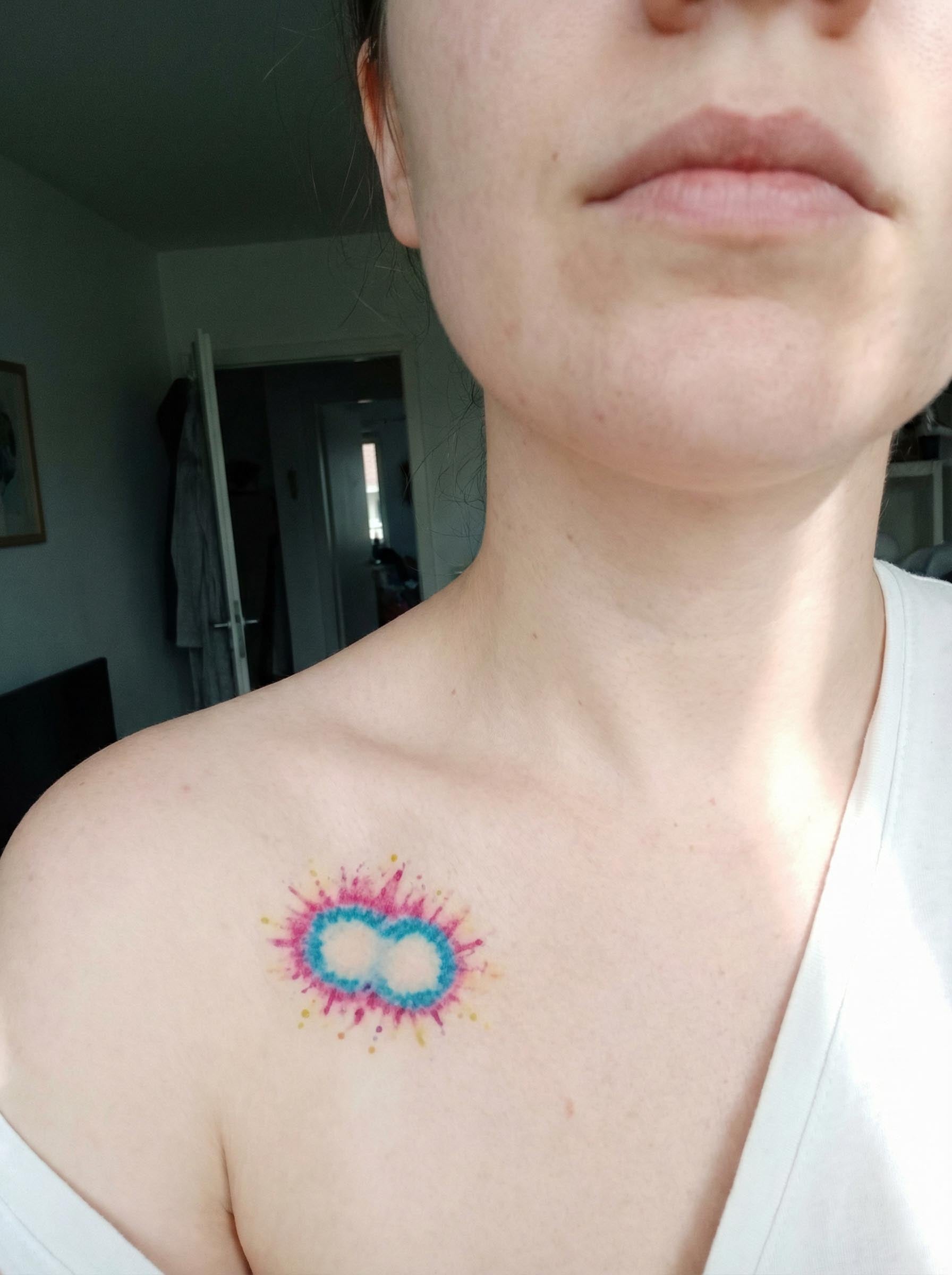 Splatter Infinity Collarbone Tattoo Real Shot