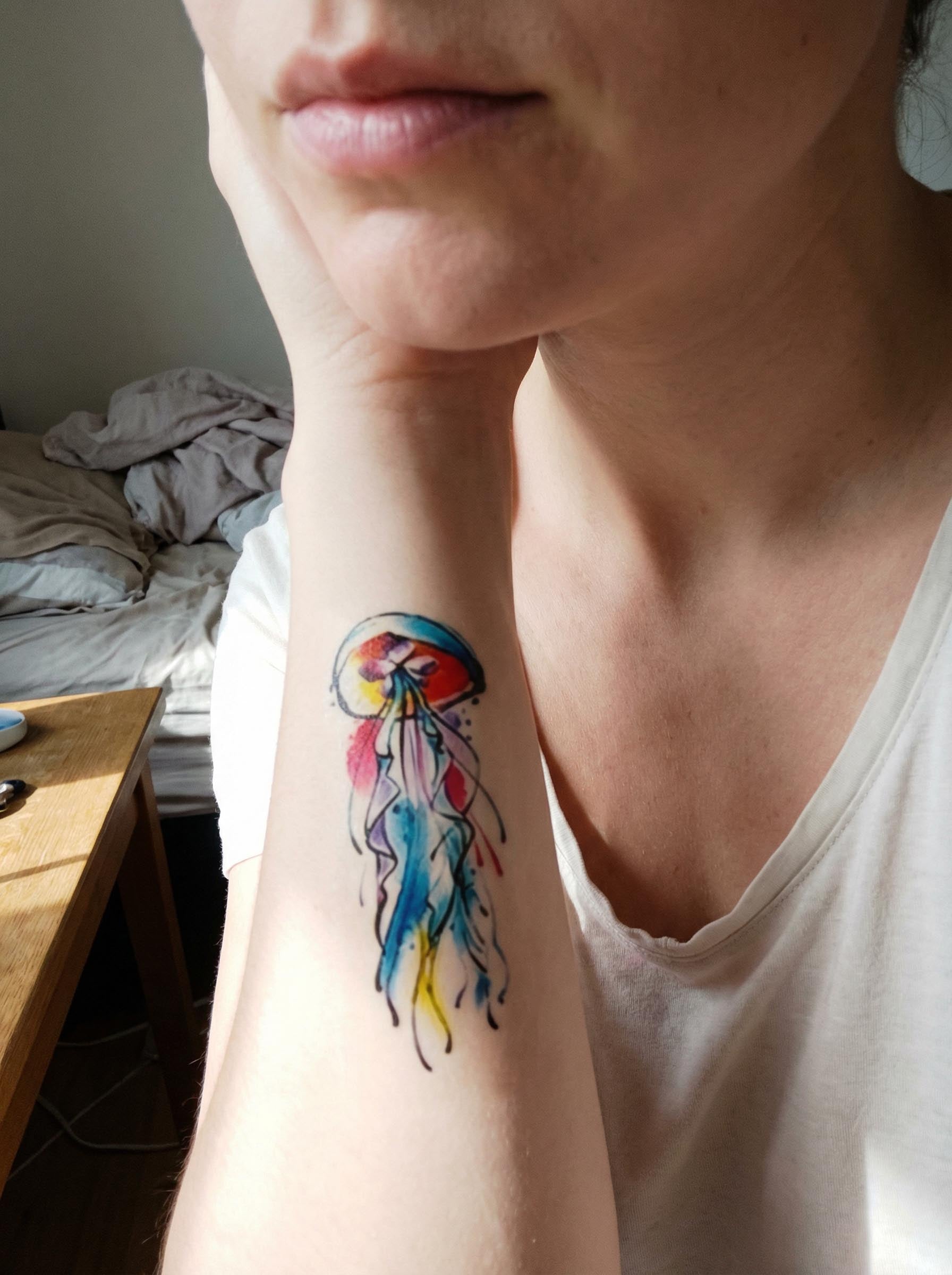 Watercolor Jellyfish Wrist Tattoo Real Shot