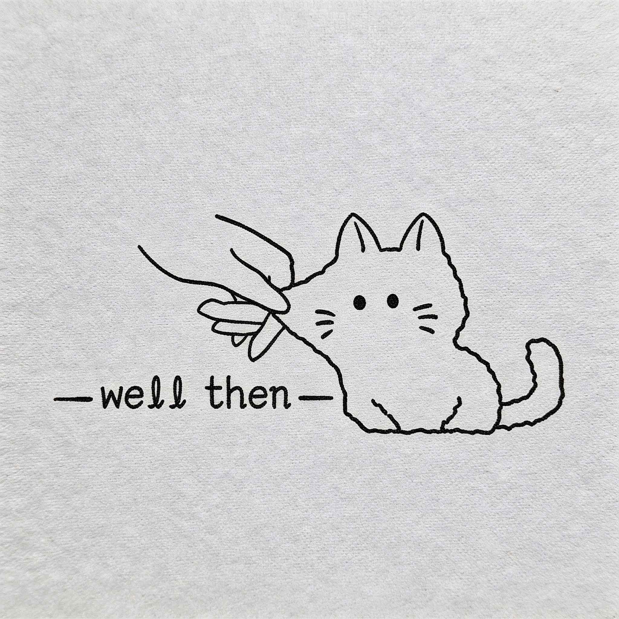 Well Then cat temporary tattoo with cute doodle line art and playful detail