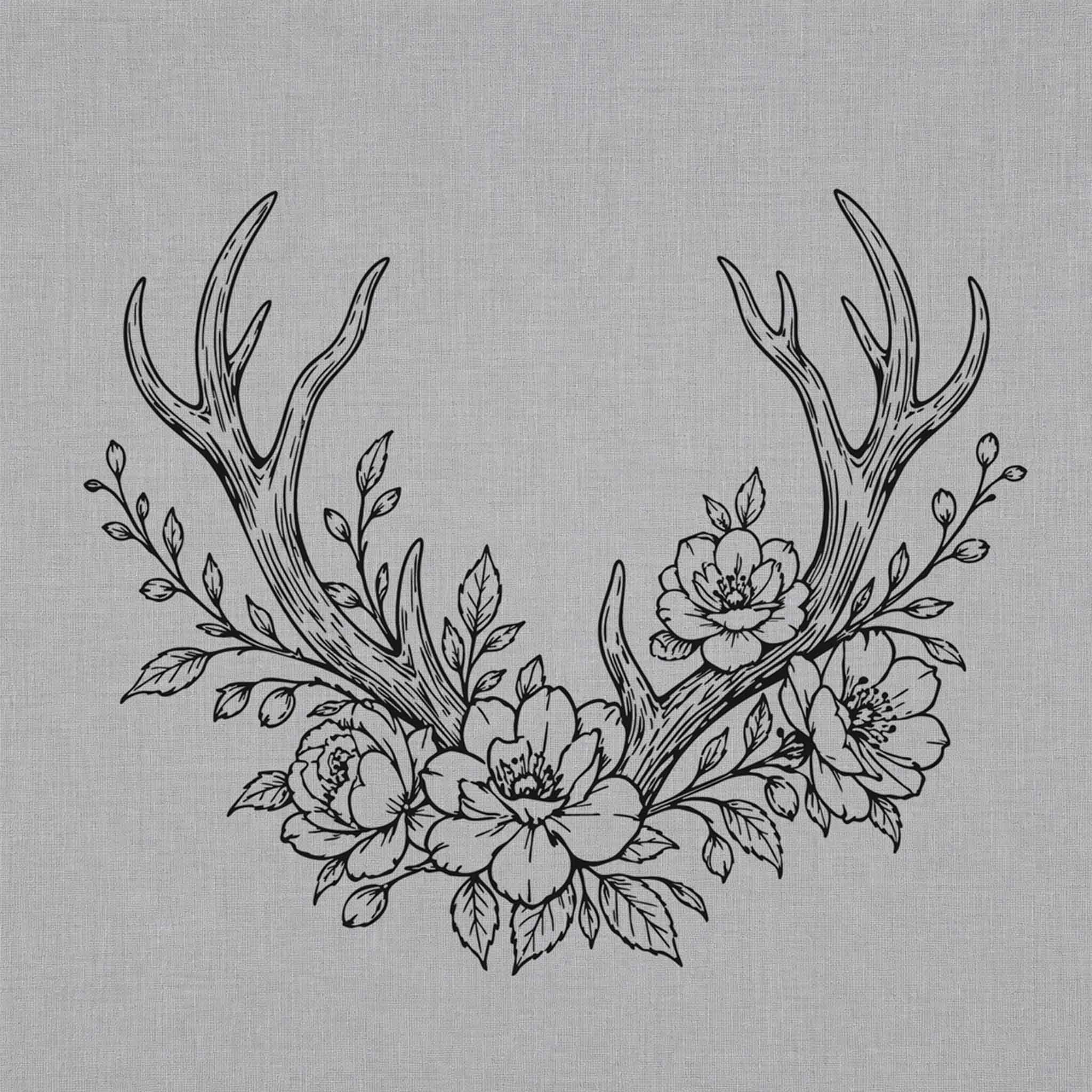 Woodland antler and floral nature temporary tattoo design