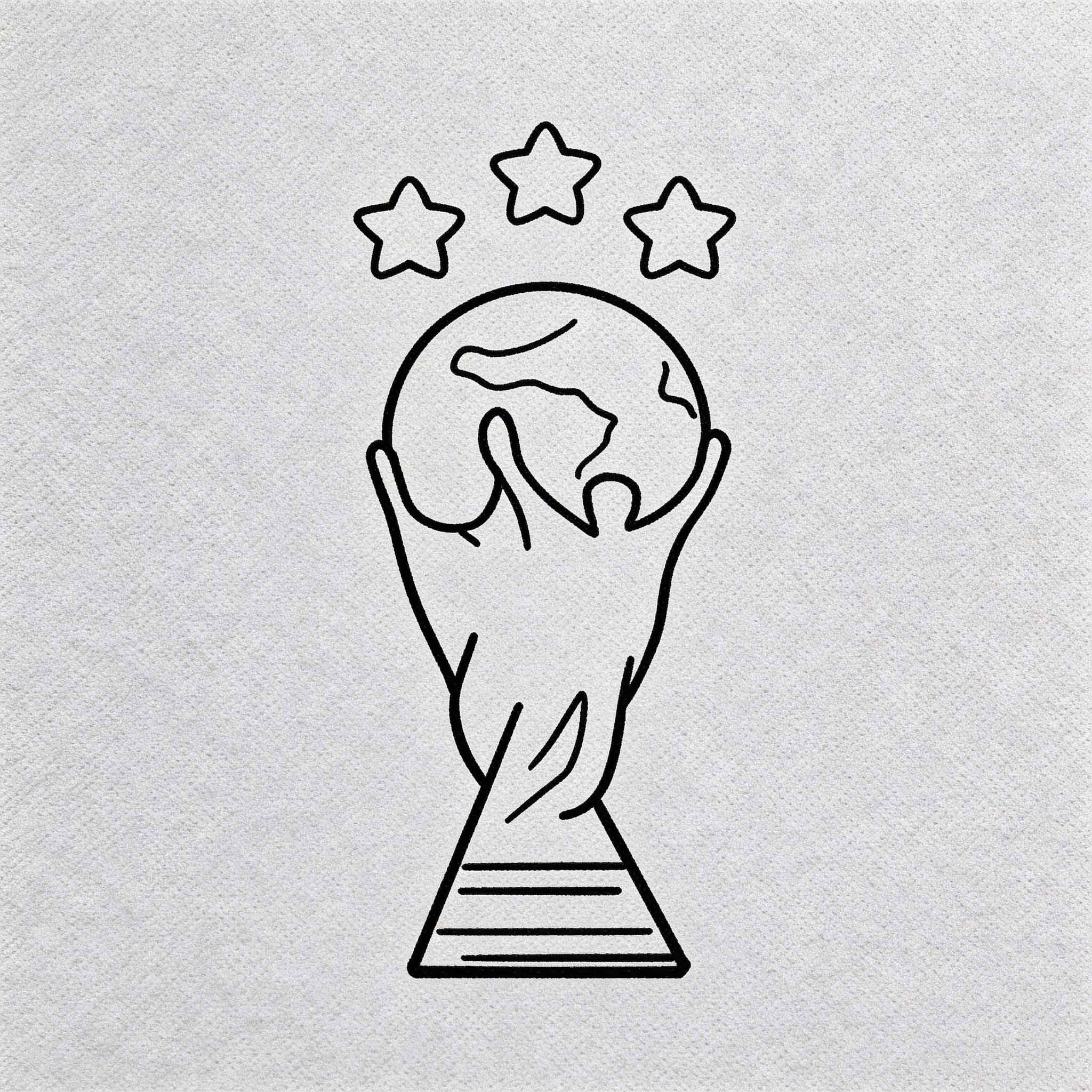 World Cup globe trophy temporary tattoo with minimalist football line art
