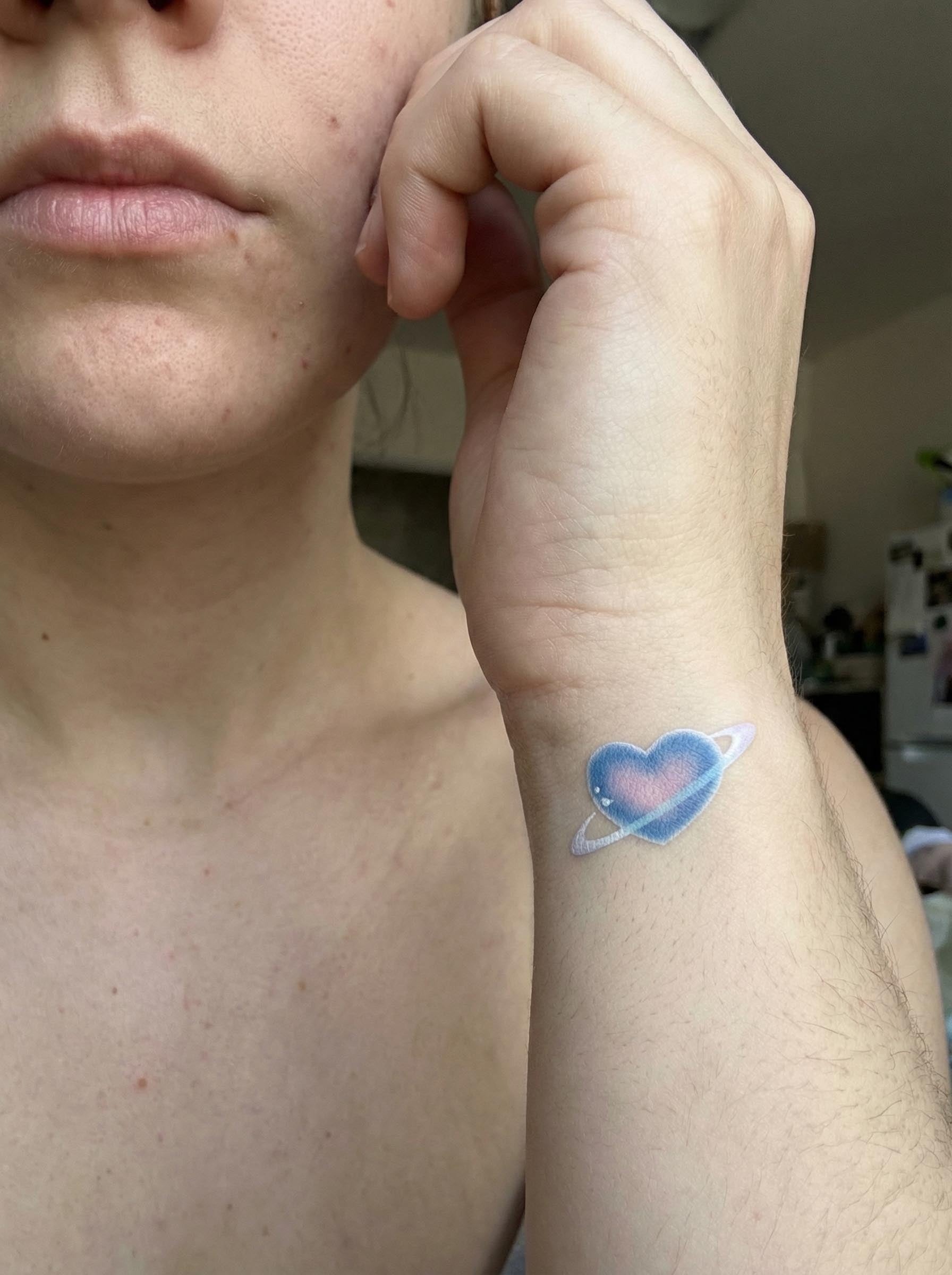 Heart Planet Wrist Tattoo Real Shot