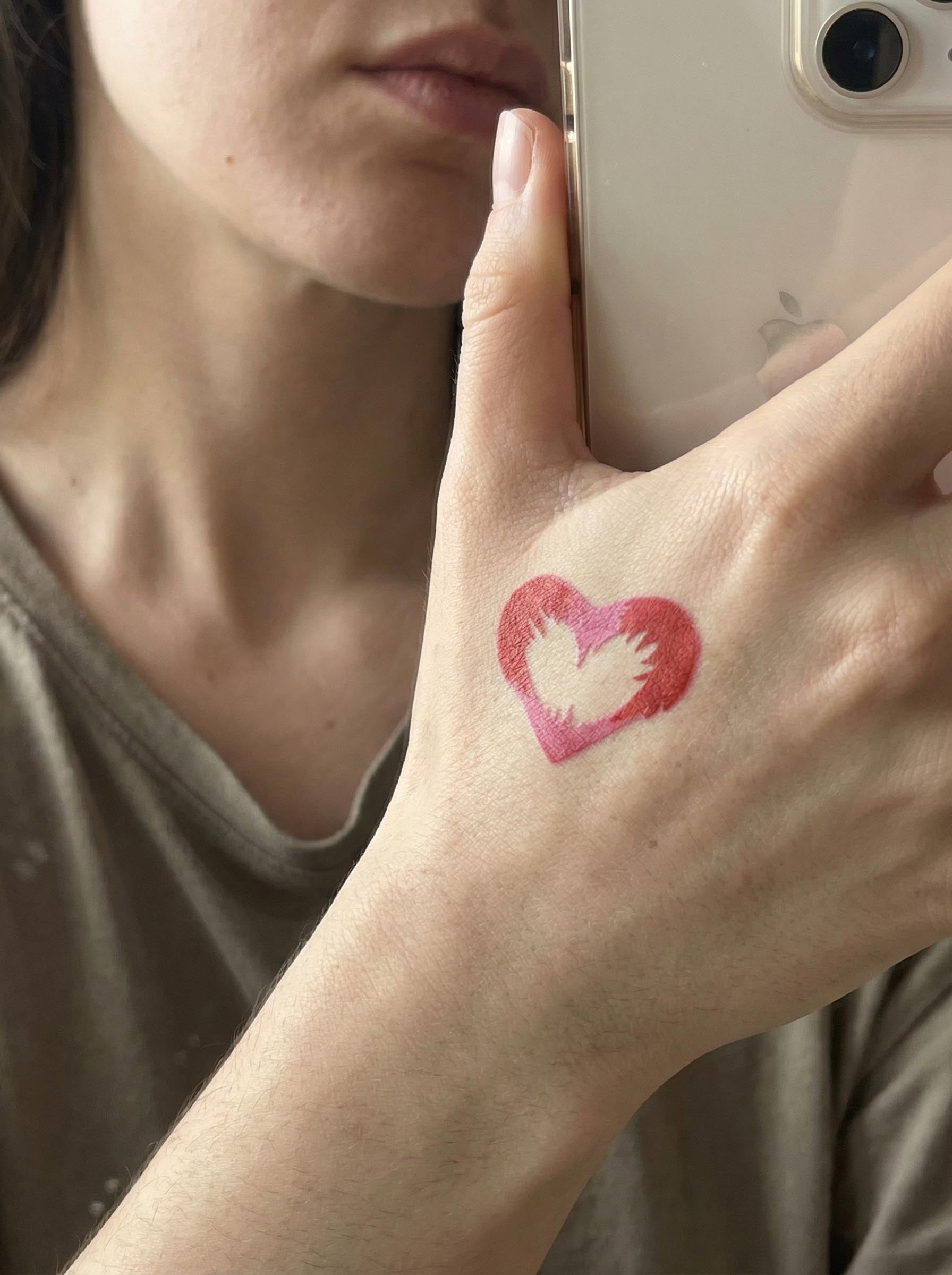 Y2K Fluffy Heart Hand Tattoo Real Shot