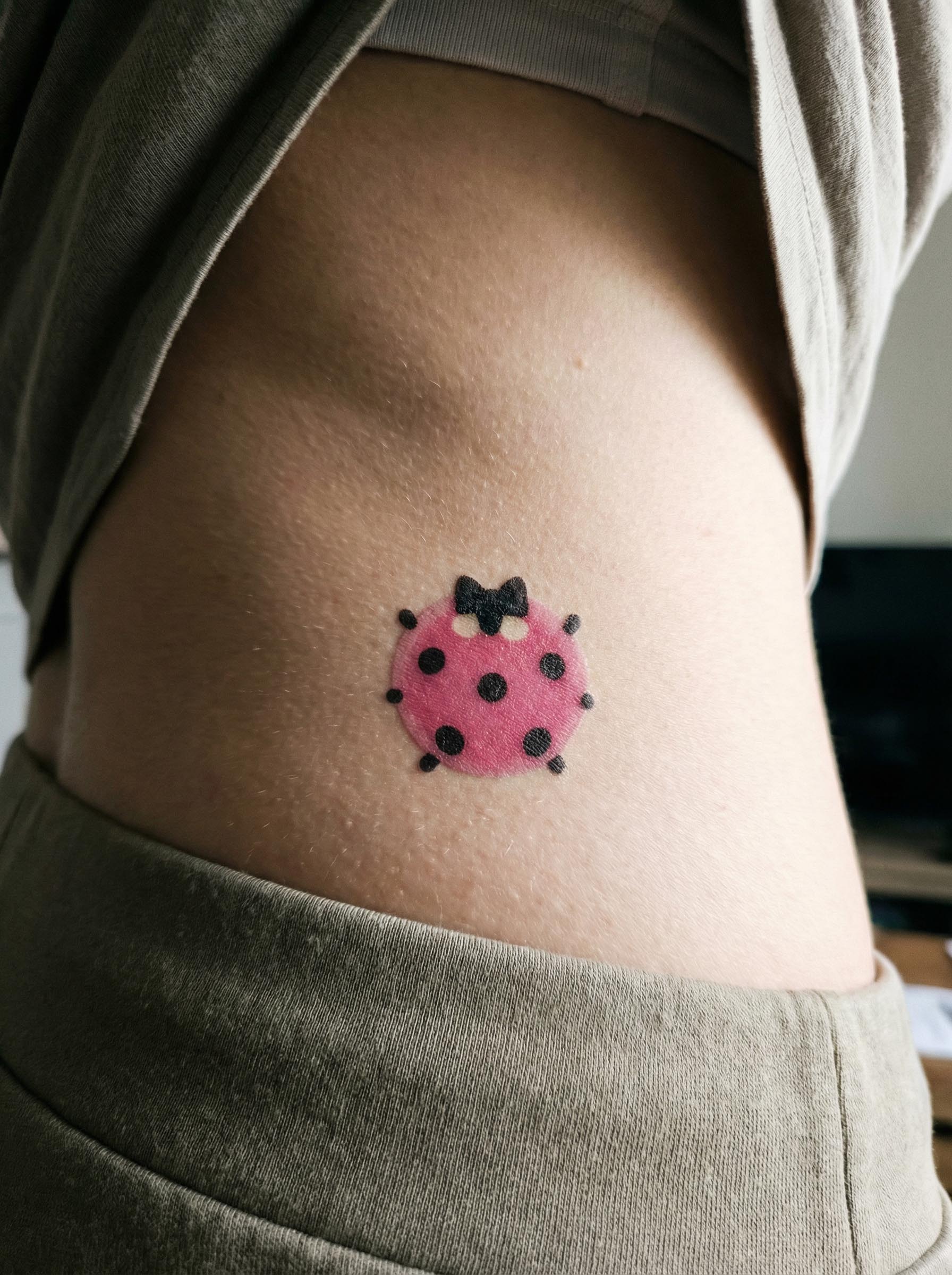 Cute Ladybug Waist Tattoo Real Shot